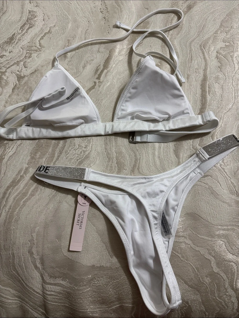 Victoria's Secret White 'Bride' Rhinestone Triangle Bikini Set - Picture 7 of 8